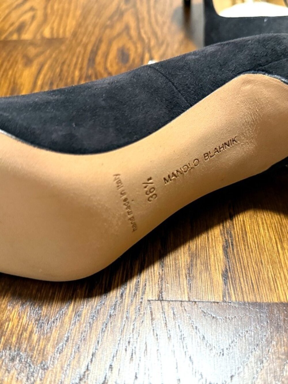Manolo Blahnik Black Suede Chain-Trim Pointed Pumps 36.5
